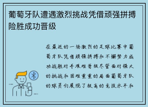 葡萄牙队遭遇激烈挑战凭借顽强拼搏险胜成功晋级