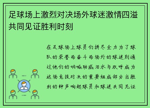 足球场上激烈对决场外球迷激情四溢共同见证胜利时刻