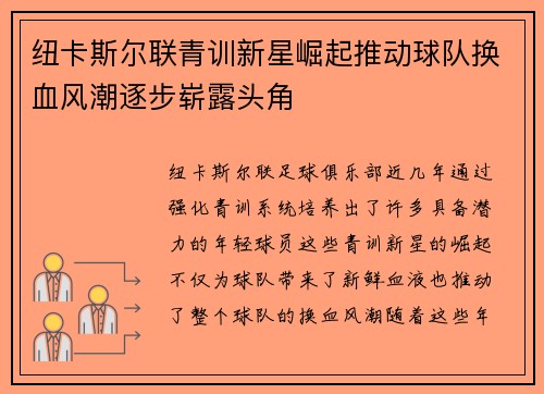纽卡斯尔联青训新星崛起推动球队换血风潮逐步崭露头角